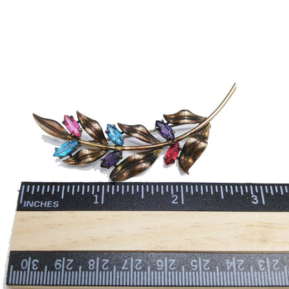 Symmetalic Sterling & 14K Gold Brooch, Rhinestone Accents, 1940s Vintage Jewelry