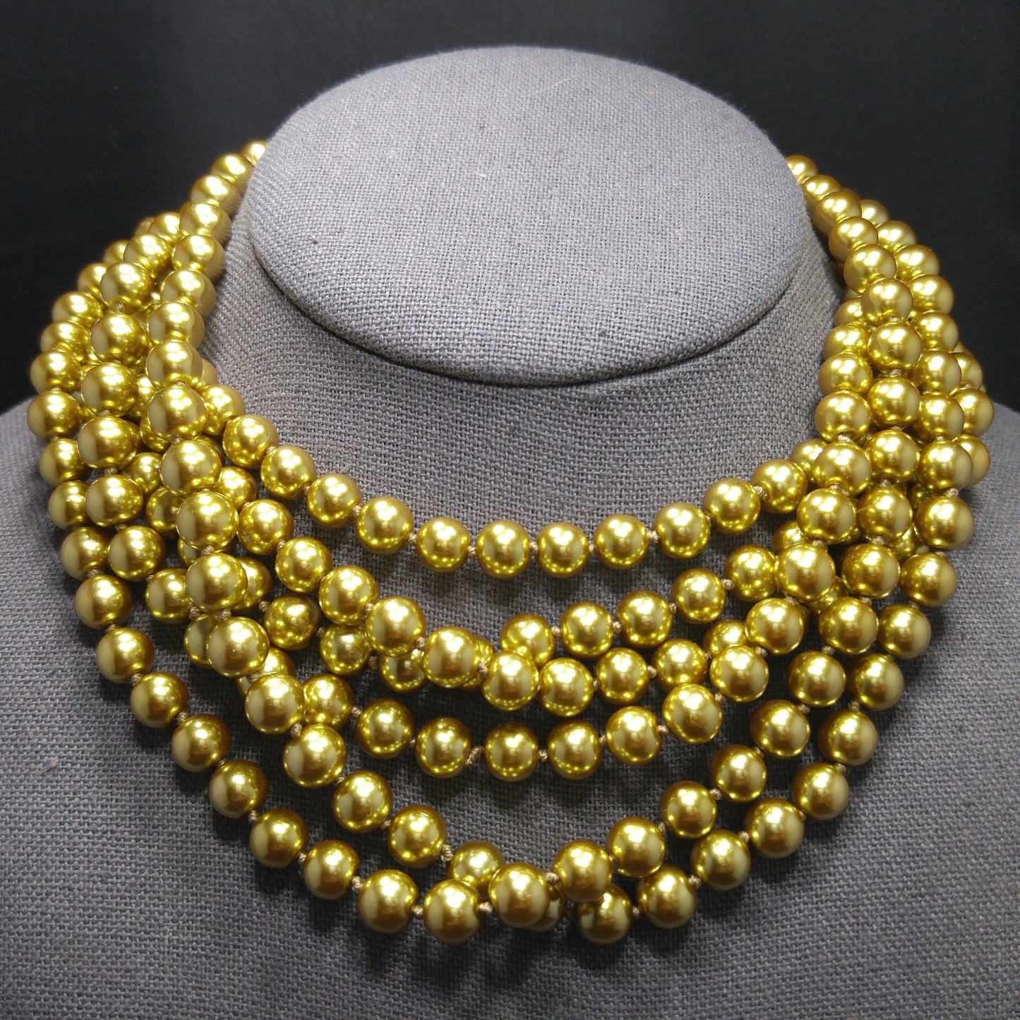 Gold Glass Pearls, Hand Knotted, 96 Inches, 1970s Vintage Jewelry