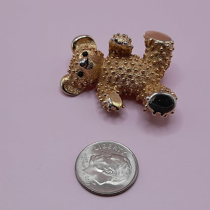 Vintage Boucher Teddy Bear Brooch, Gold Plated, Signed Number 8091P, 1960s