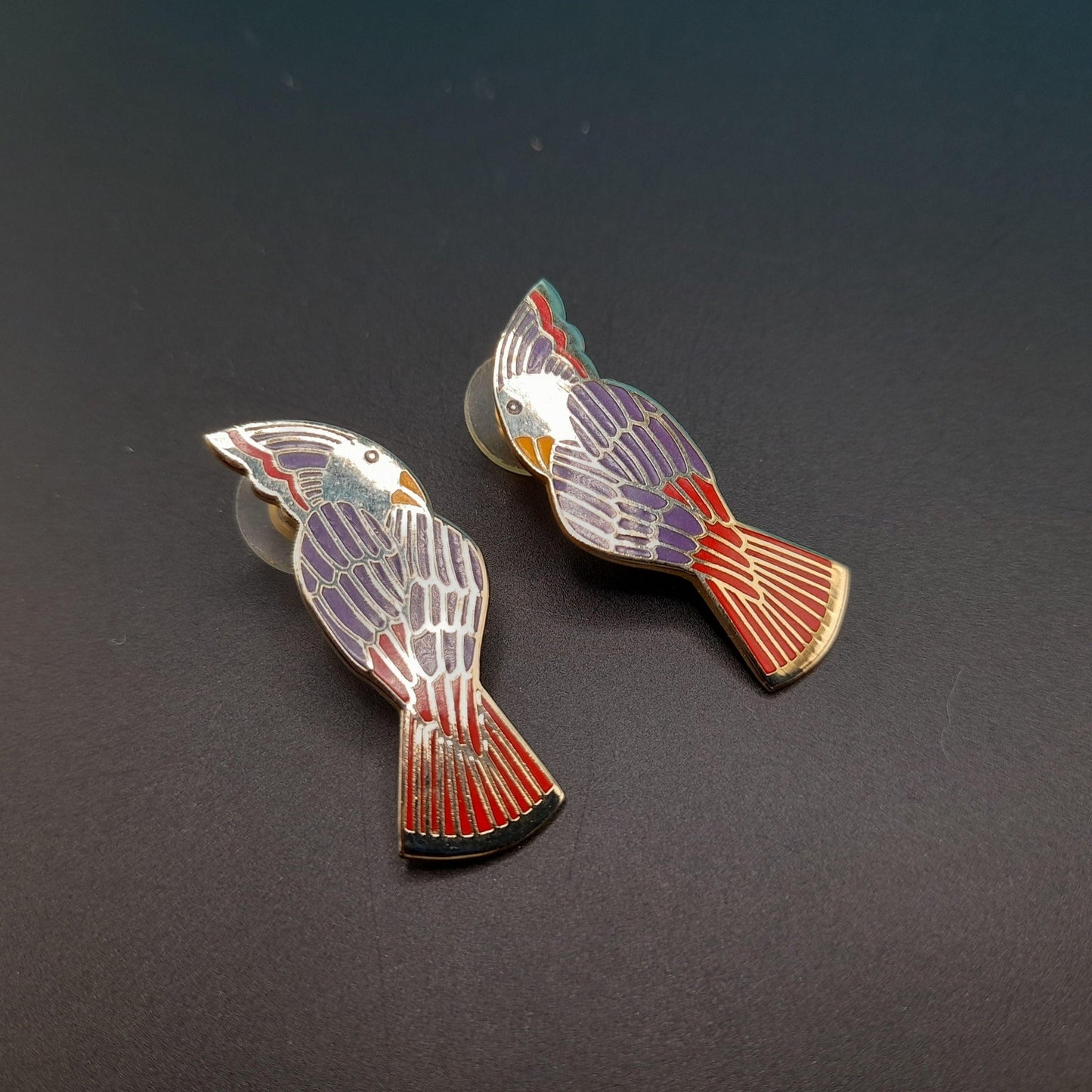 Laurel Burch "Cockatoo" Bird Post Earrings, Gold Plated, 1980s Vintage Jewelry