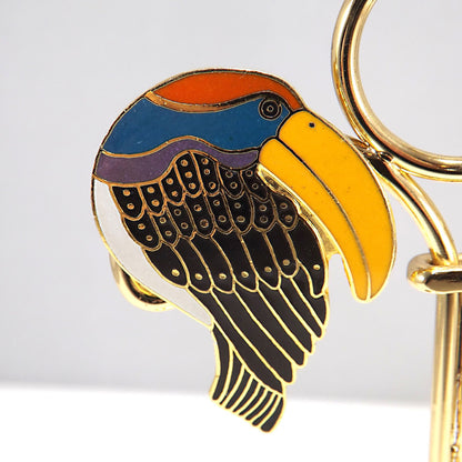 Laurel Burch Toucan Brooch, Gold Plated Cloisonne & Enamel, 1980 Vintage Jewelry