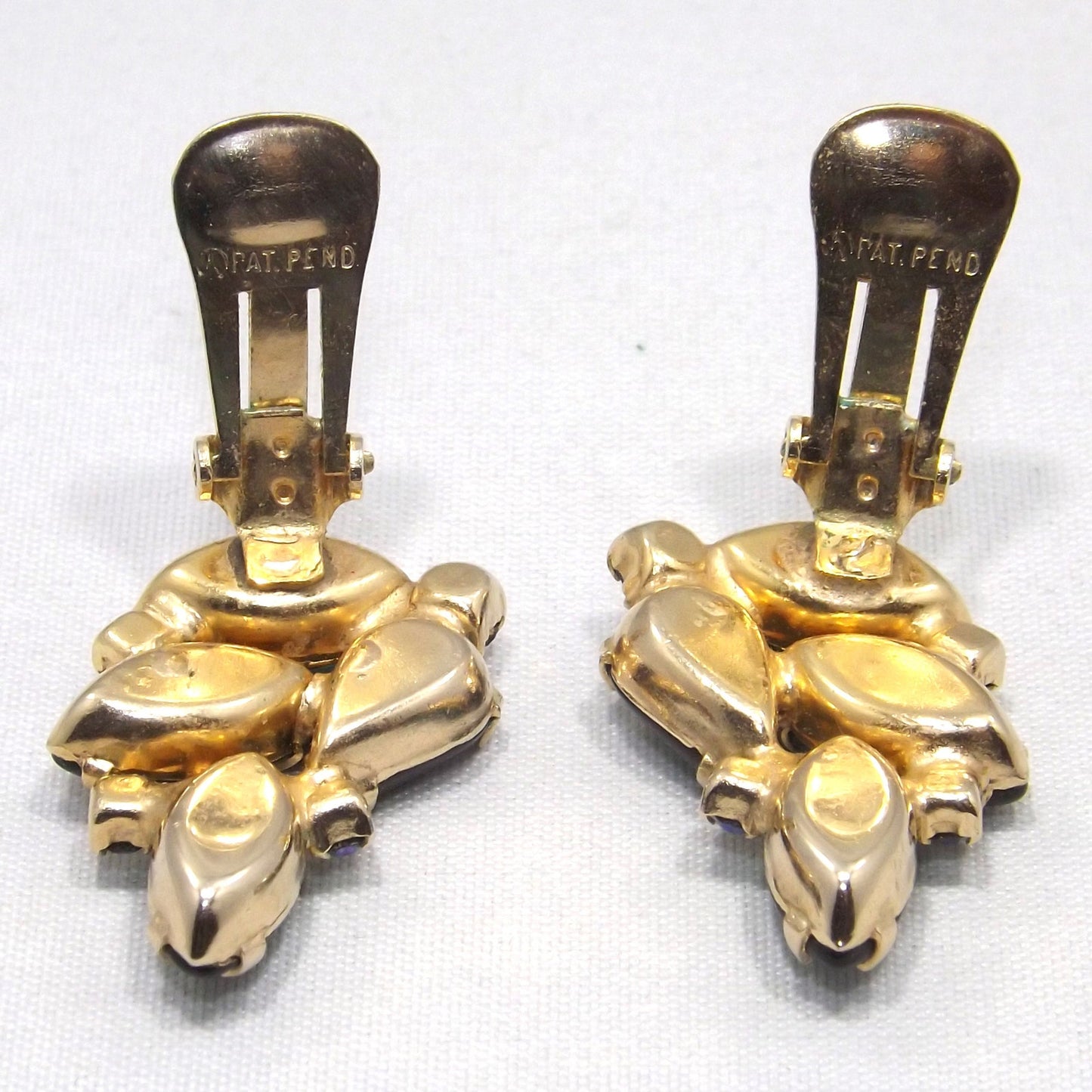 Vintage WEISS Green Clip Earrings, Gold Plated Green AB Rhinestones, 1960s
