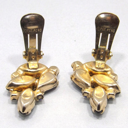 Vintage WEISS Green Clip Earrings, Gold Plated Green AB Rhinestones, 1960s