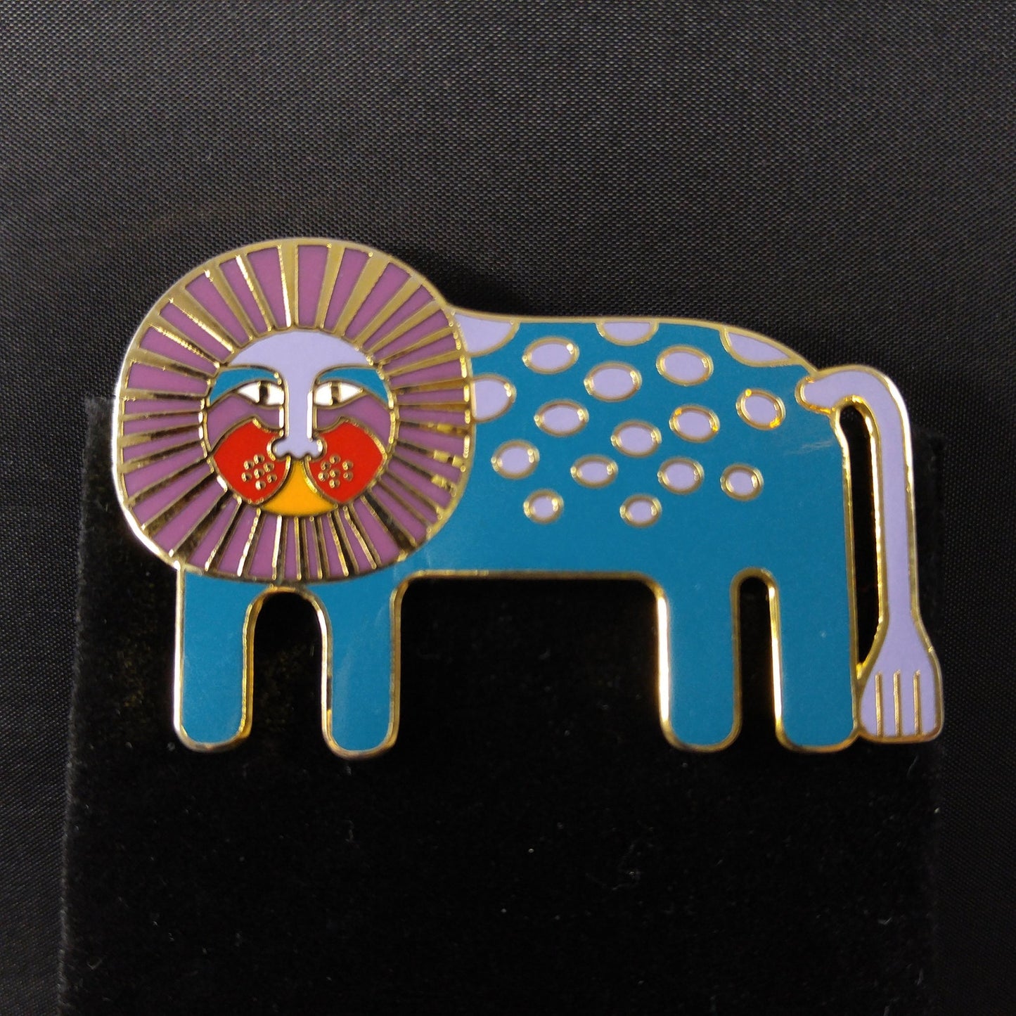 Laurel Burch "Leonardo" Brooch, Blue Enamel Gold Plated Lion, 1980s Vintage