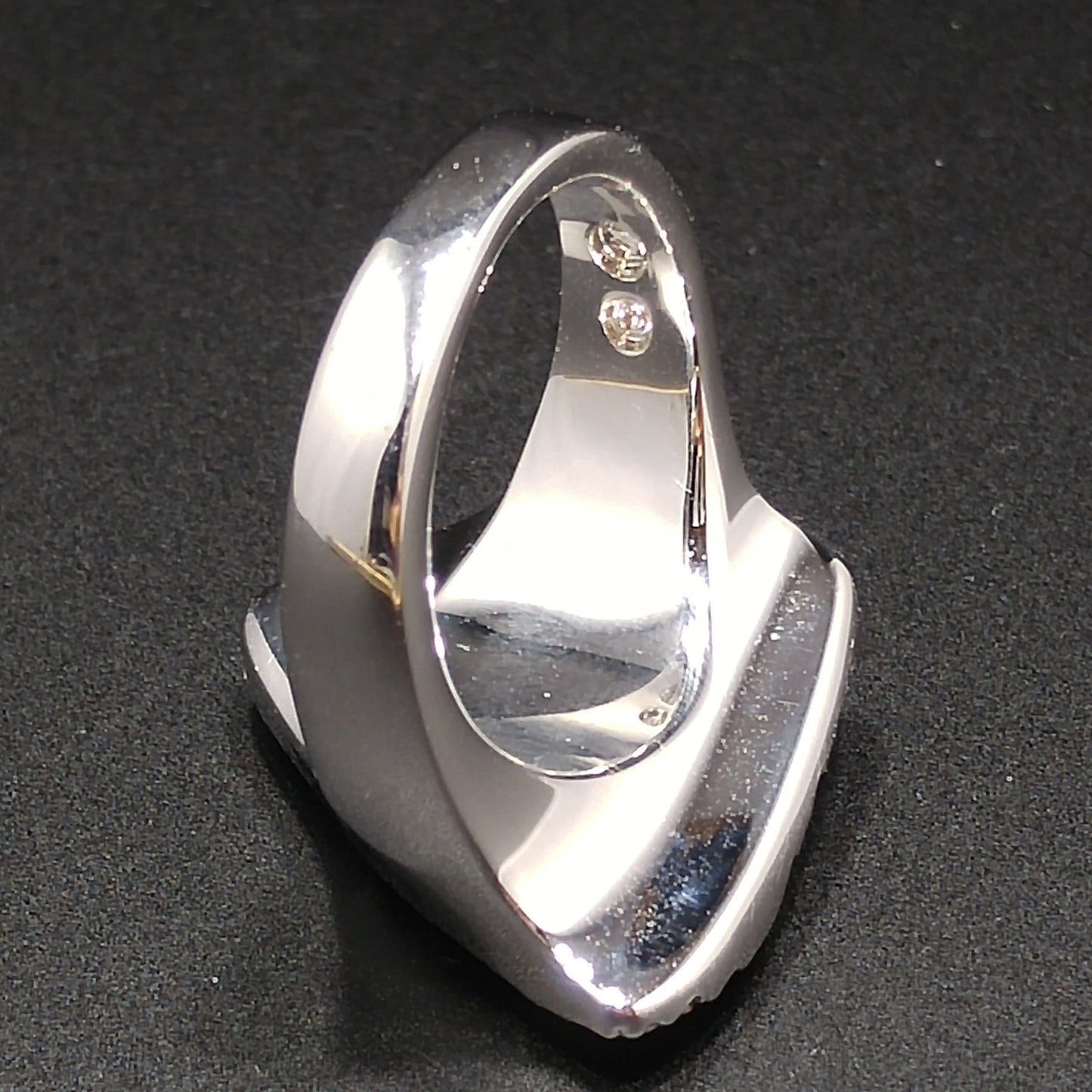 Swarovski Rhinestone Cocktail Ring, Triangular Shape, Clear Smoky & Faux Opal Crystals, Vintage Size 8.5, Swan Logo