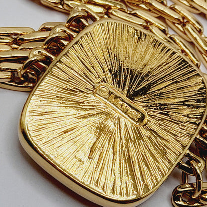 Vintage Monet Cream Cabochon Necklace Gold Plated 18 Inch Signed Pendant