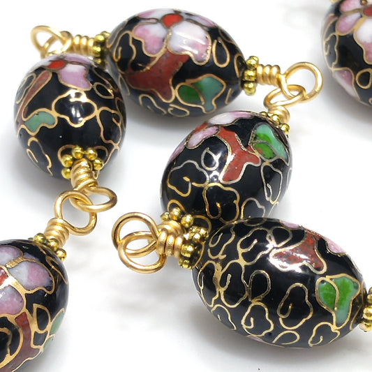 Vintage Cloisonné Beaded Necklace, Hand Wire Wrapped, 1960s Jewelry