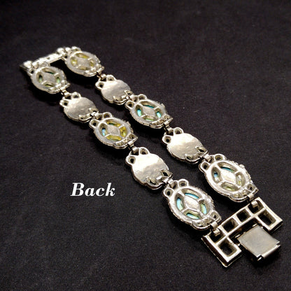 Lucite Faux Turquoise Double Strand Bracelet, Silver Leaves, 1950s Vintage Jewelry