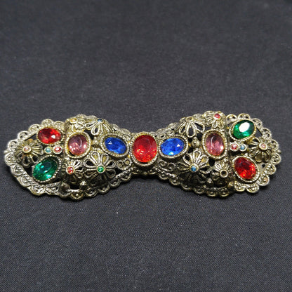Vintage Rhinestone Floral Bow Brooch, Filigree Flowers, 1930s Jewelry