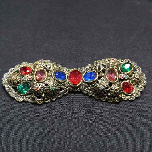 Vintage Rhinestone Floral Bow Brooch, Filigree Flowers, 1930s Jewelry