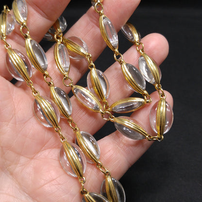 Vintage Swarovski Swan Logo Clear Crystal Gold Frame Bead Necklace 1990s