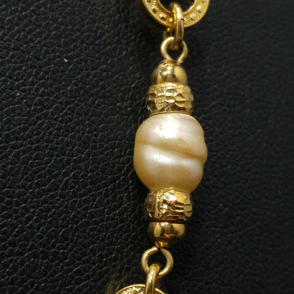 Vintage Monet Long Gold Chain Necklace Faux Pearls 1970s Sister Clasp 36"
