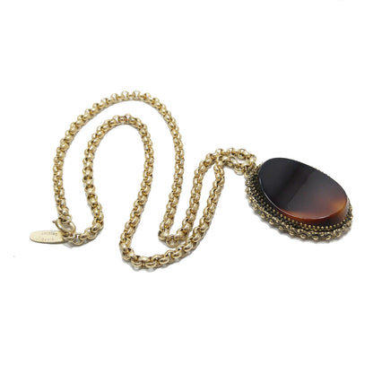 Whiting & Davis Brown Curved Pendant Necklace, 1960s Vintage Jewelry