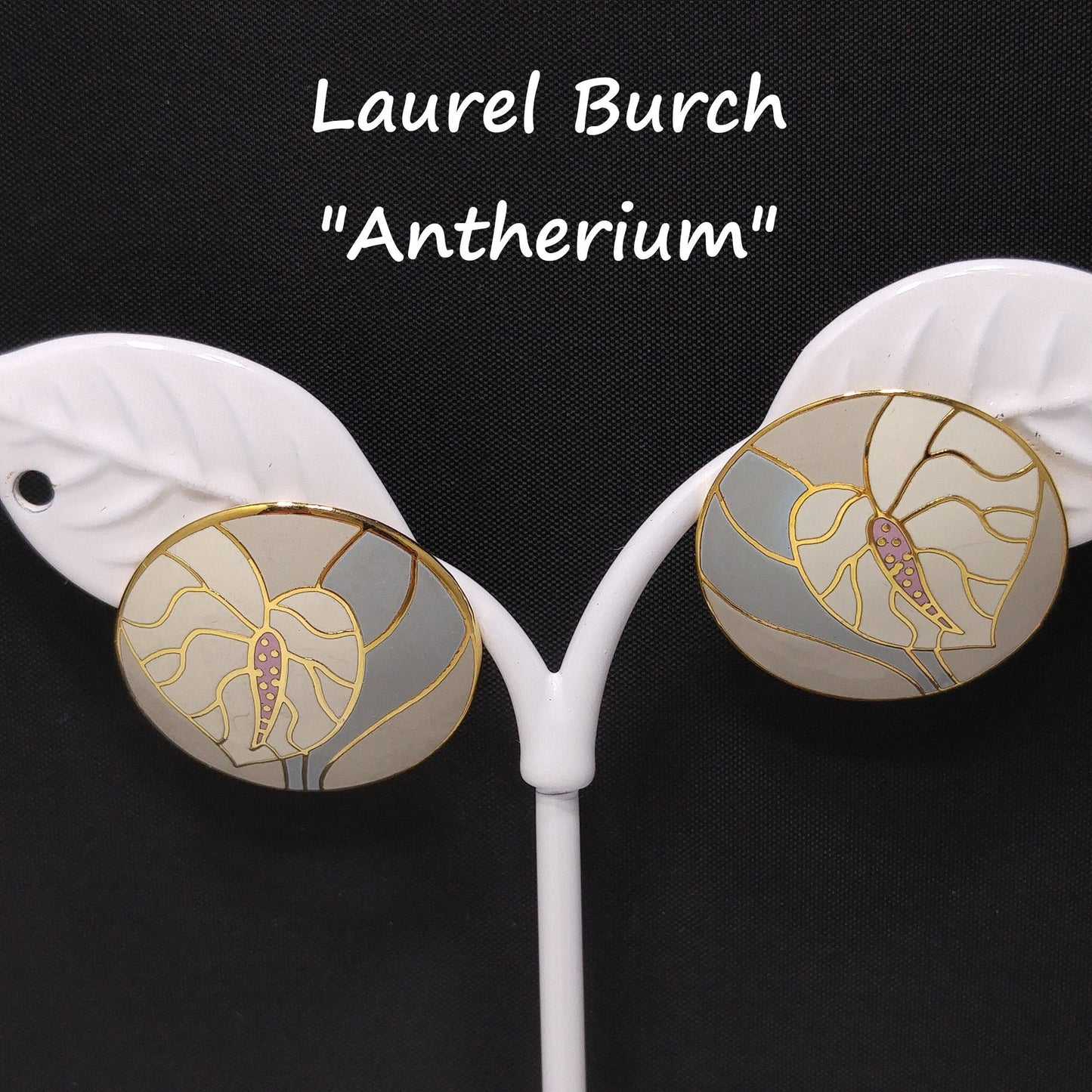 Laurel Burch Antherium Floral Post Earrings, Gold Plated, 1980s Vintage Jewelry