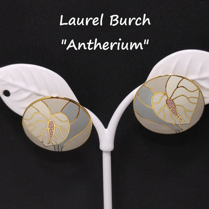 Laurel Burch Antherium Floral Post Earrings, Gold Plated, 1980s Vintage Jewelry