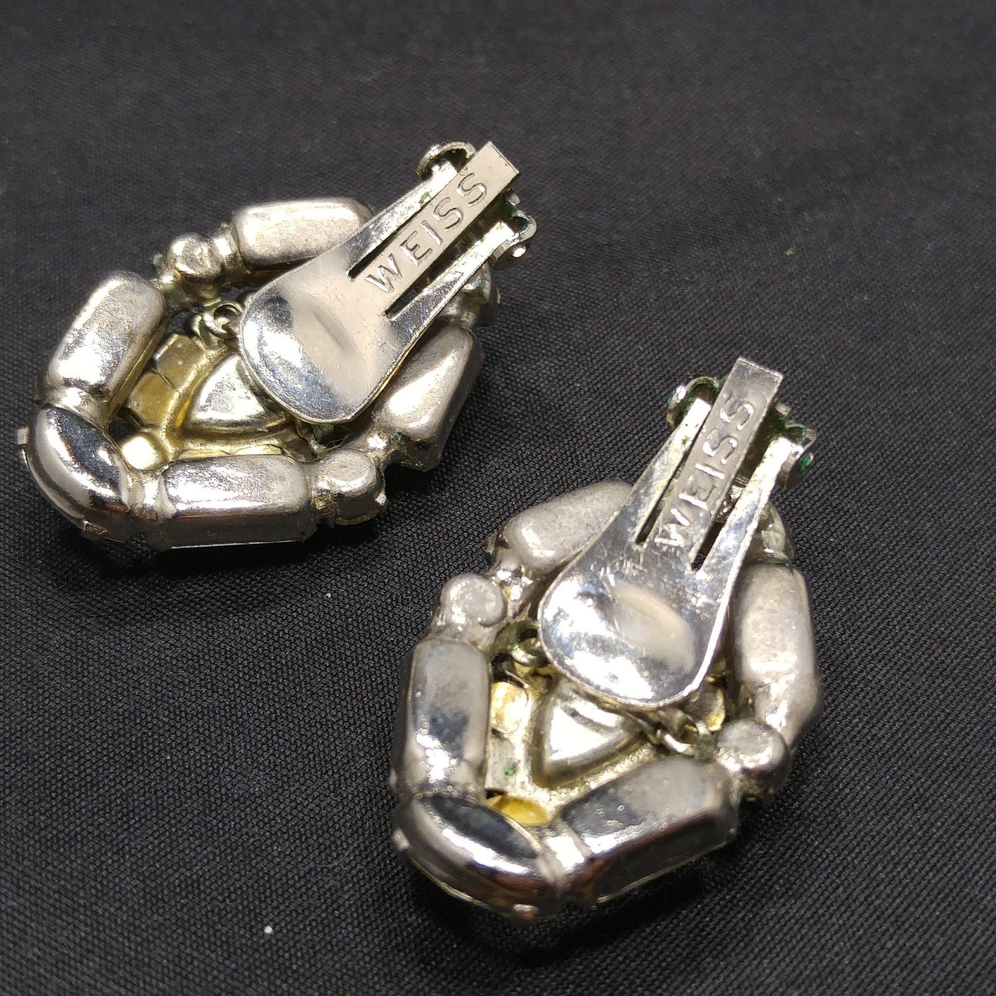 Vintage Weiss Clear Rhinestone Clip Earrings, Wedding Earrings, 1940s