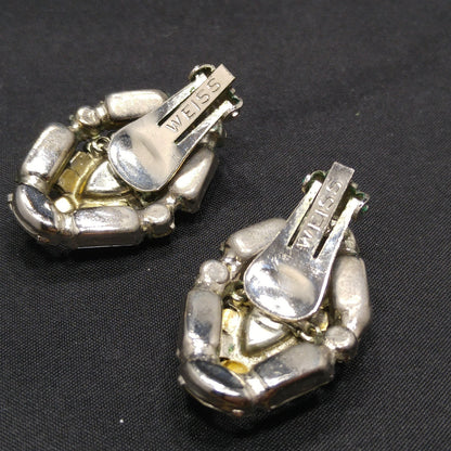 Vintage Weiss Clear Rhinestone Clip Earrings, Wedding Earrings, 1940s