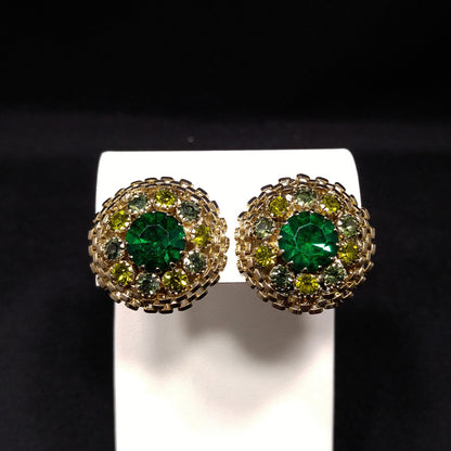 Weiss Emerald Green Rhinestone Earrings, Peridot Rhinestones, 1950s Vintage