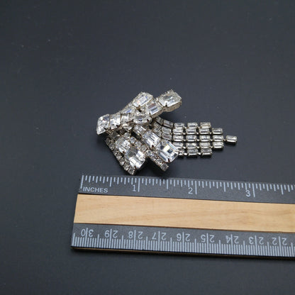 Unsigned Kramer Dragonfly Brooch, Clear Rhinestones, Rhodium Plated, 1960s Vintage Jewelry