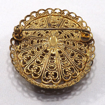 West Germany Sugar Glass Floral Brooch, Filigree Back, 1960s Vintage Jewelry