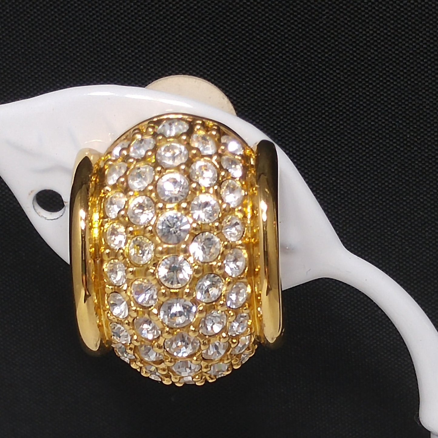 Swarovski Clear Pave Wide Hoop Earrings, Gold Plated Clips, 1990s Vintage Jewelry