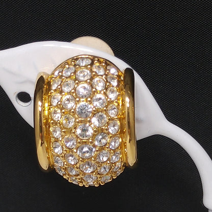 Swarovski Clear Pave Wide Hoop Earrings, Gold Plated Clips, 1990s Vintage Jewelry