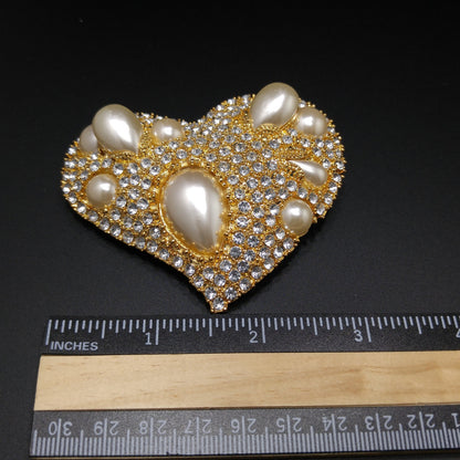 Scaasi Heart Faux Pearl Brooch Pendant, Designer Runway Jewelry, 1980s Vintage Jewelry