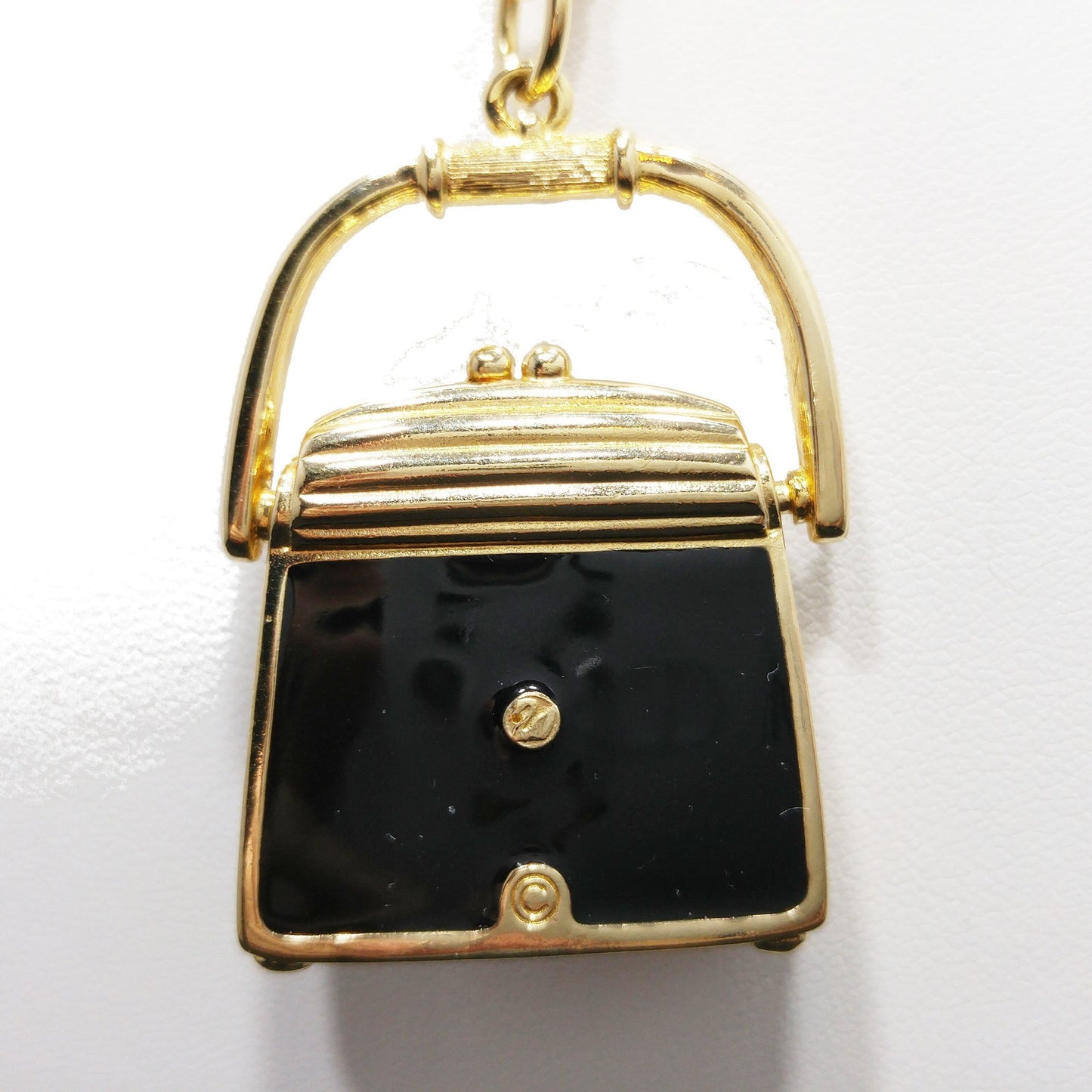Swarovski Purse Pendant Necklace, Black Enamel & Crystal Handbag Locket, Vintage 1980s Jewelry