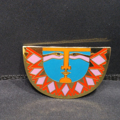 Laurel Burch "Sunface" Brooch, Snake Eyes, Gold Plated, 1980s Vintage Jewelry