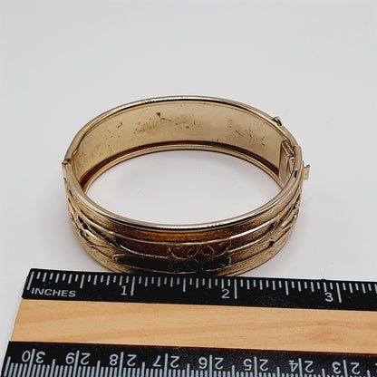 Vintage Hinged Wide Bracelet Raised Design Mid-Century Bracelet