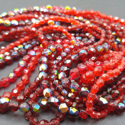 Red Fire Polished Bead Necklace, Nine Strands, 1980s Vintage Jewelry