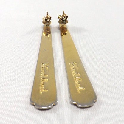 Laurel Burch Blue Enamel Long Post Earrings, Gold Plated, 1980s Vintage Jewelry