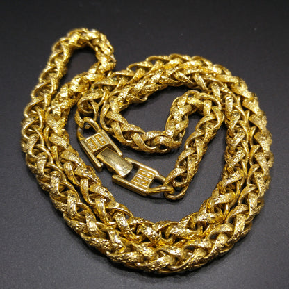 Givenchy Textured 18K Gold-plated Wheat Braid Link Chain Necklace, 24 1/2 Inches, 1980s Vintage Jewelry