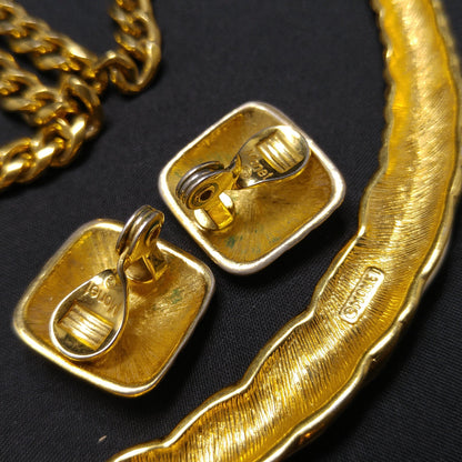 Monet Cream Enamel Necklace Earrings, Gold Plated, 1960s Vintage Jewelry