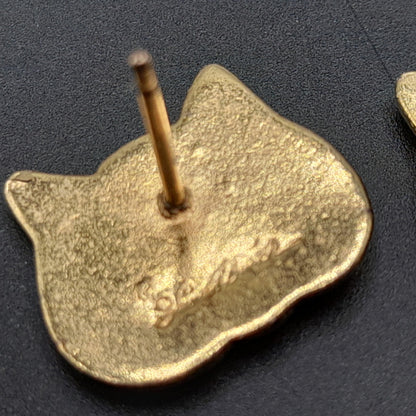 Laurel Burch Cat Face Earrings, Gold Plated Cats, Gold Filled Posts, 1980s