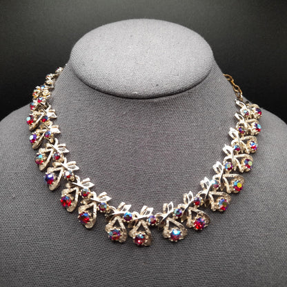 Red AB Rhinestone Choker Necklace, Arthur Pepper, Signed Art, 1960s Vintage Jewelry