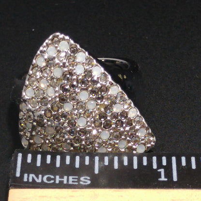 Swarovski Rhinestone Cocktail Ring, Triangular Shape, Clear Smoky & Faux Opal Crystals, Vintage Size 8.5, Swan Logo