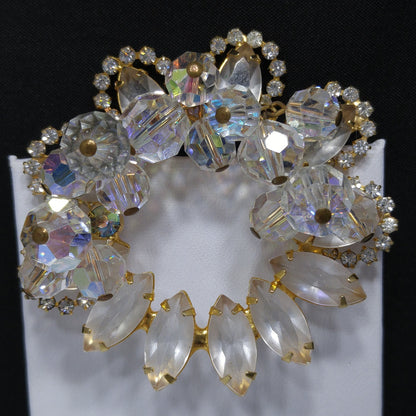 Vintage Juliana Clear Beaded Brooch, D & E Reference #7518, Gold Plated, 1960s