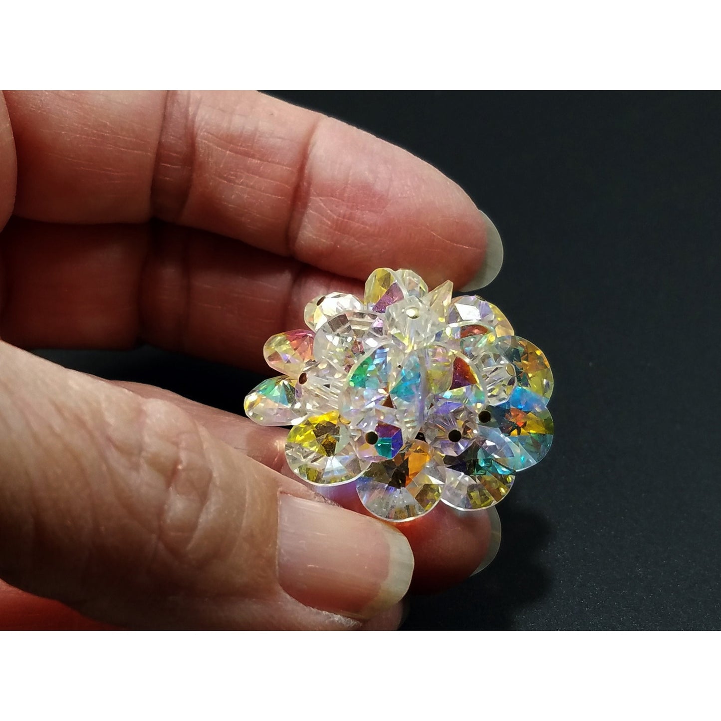 Laguna Aurora Borealis Crystal Earrings, 1950s Clip On Vintage Jewelry