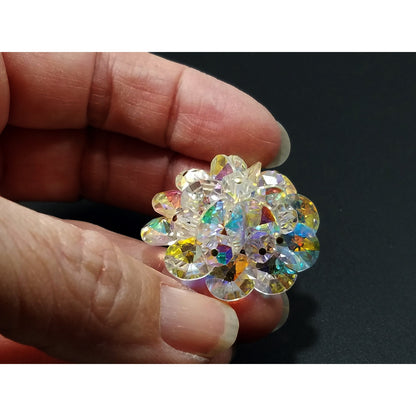 Laguna Aurora Borealis Crystal Earrings, 1950s Clip On Vintage Jewelry