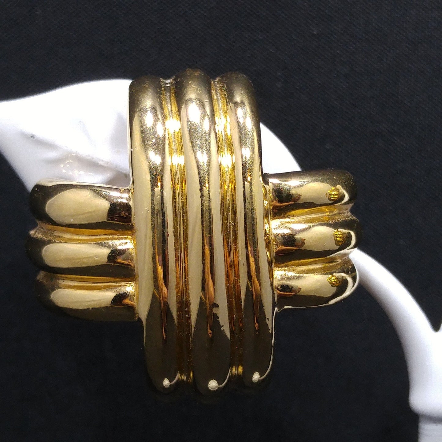 Ciner Gold Plated Cross Earrings, Signed Clips, 1980s Vintage Jewelry