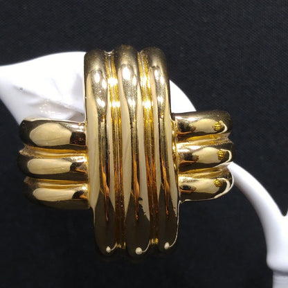 Ciner Gold Plated Cross Earrings, Signed Clips, 1980s Vintage Jewelry