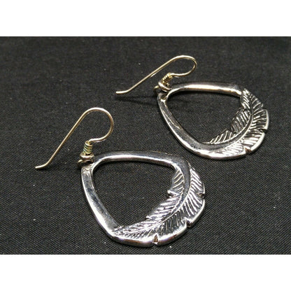 Laurel Burch Palm Leaf Dangle Earrings, Rhodium Plated, 1980s Vintage Jewelry