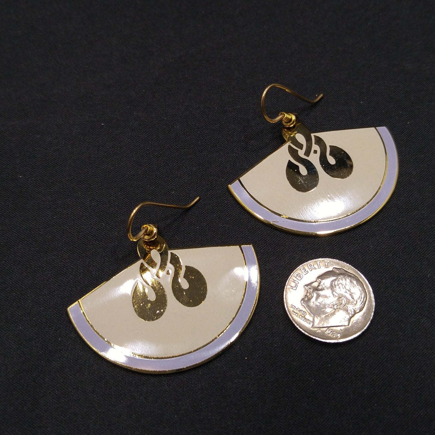 Laurel Burch Large Fan Love Knot Earrings, Gold Plated, Cloisonne Enamel, 1980s