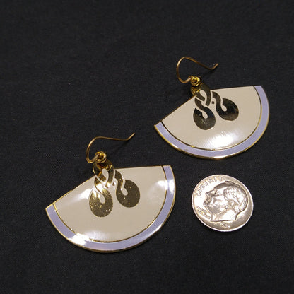 Laurel Burch Large Fan Love Knot Earrings, Gold Plated, Cloisonne Enamel, 1980s