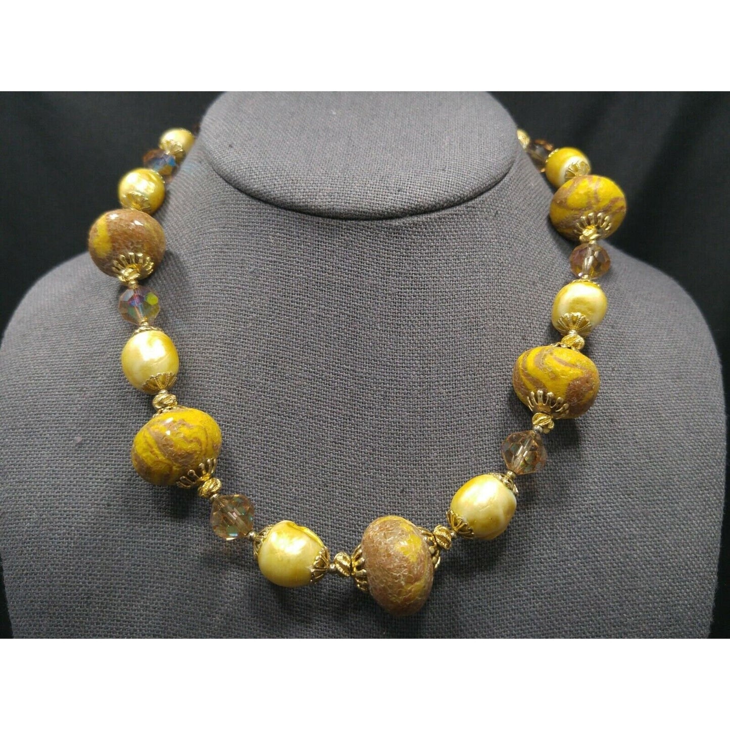 Vintage Vendome Art Bead Necklace Faux Baroque Pearls & AB Crystals 1960s