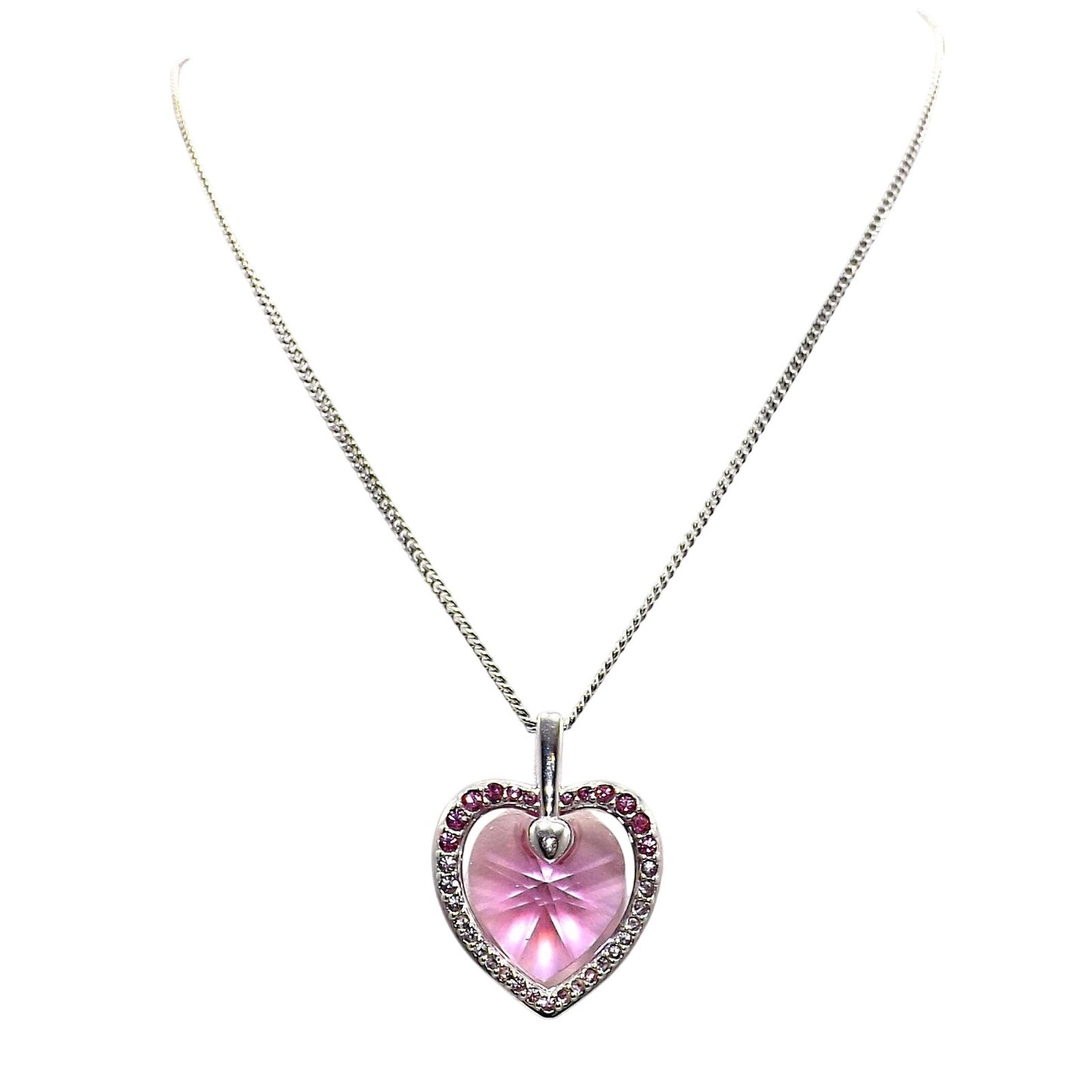 Swarovski “Mom 2003” Pink Heart Crystal Necklace, Swan Logo, Vintage 2000s Jewelry