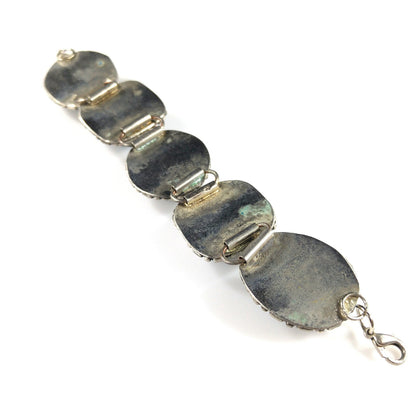 Art Crafted Five Linked Bracelet, Silver Tone, Iridescent Design, 1960s Vintage Jewelry