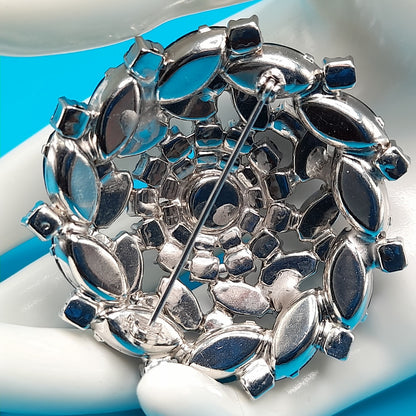 Vintage Blue Domed Rhinestone Brooch Light & Dark Blue Cabochon 1960s