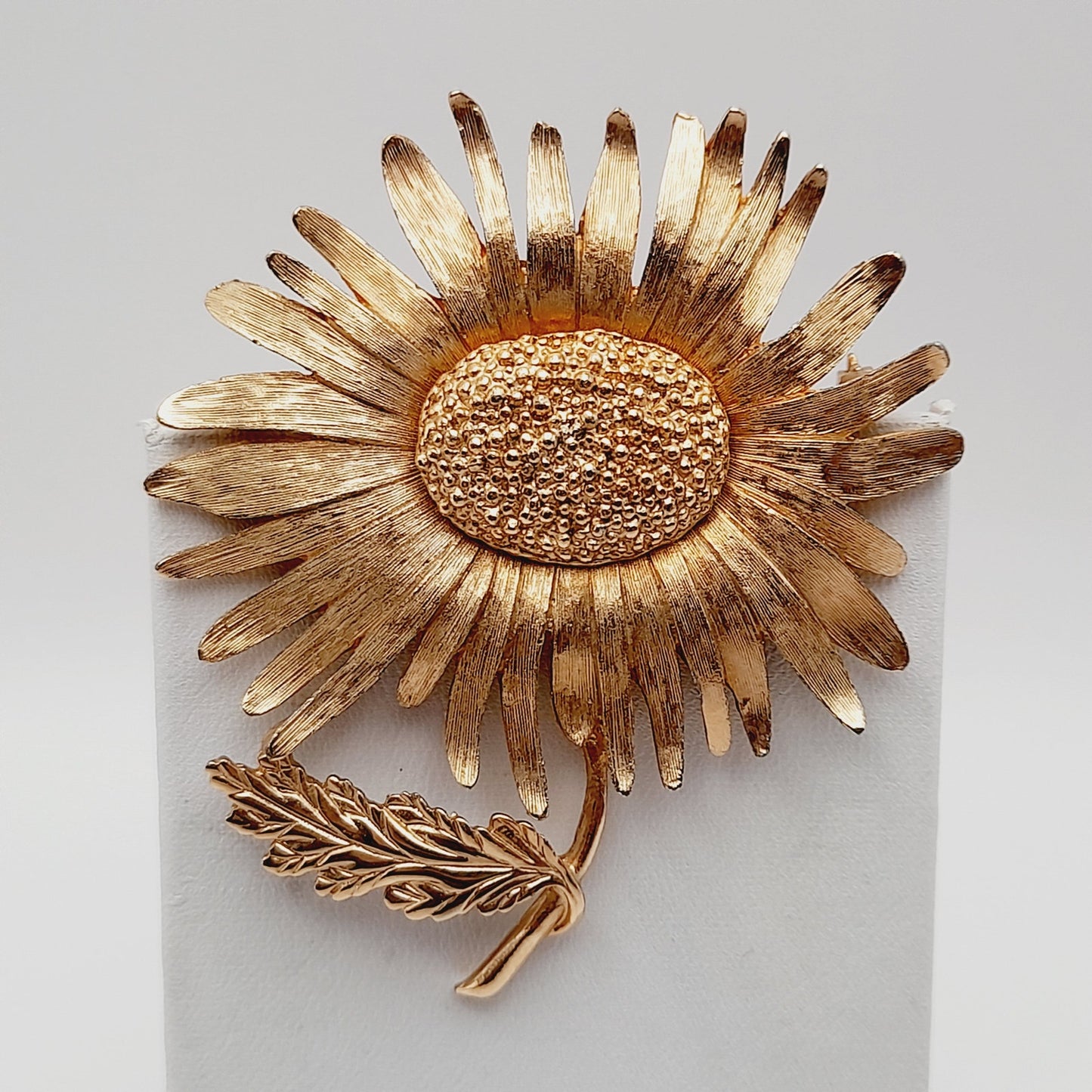Vintage Marvella Signed Sunflower Brooch - 2 3/4 Inches, Gold Plated